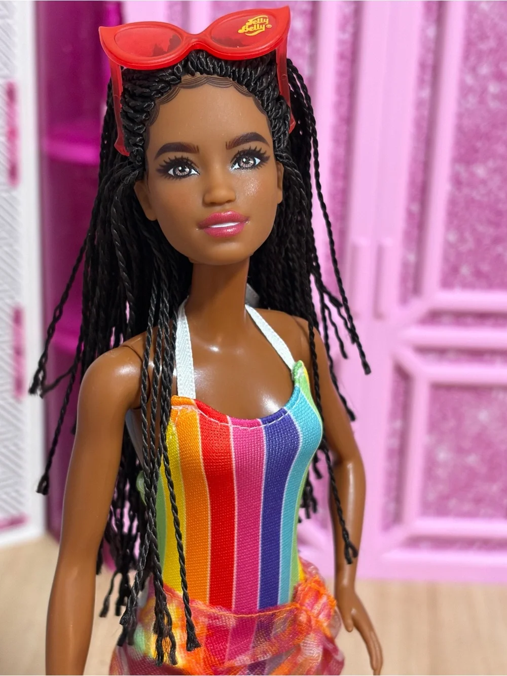 Barbie Rainbow Stripe Swimsuit Doll Outfit - Multicolor